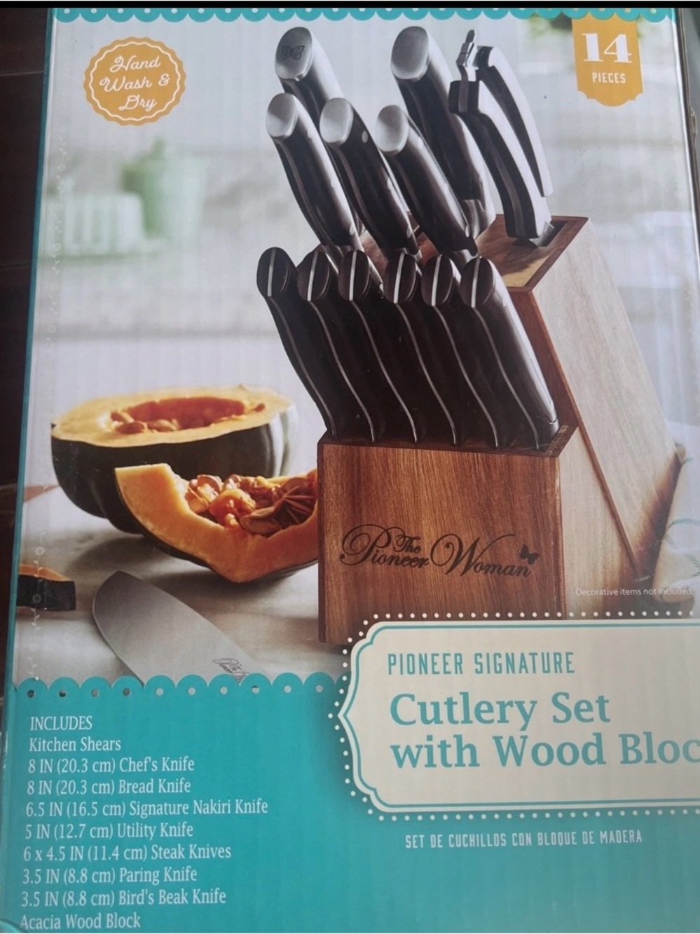 The Pioneer Woman Black Handle 14-Piece Cutlery Set with Wood Block